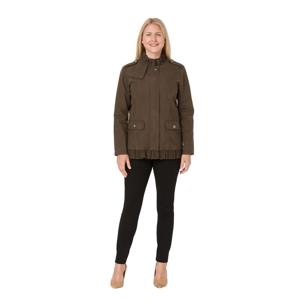 Banana Republic Women's Jacket Full Zip Front Ruffled Neck Bottom, Belt Loops, S